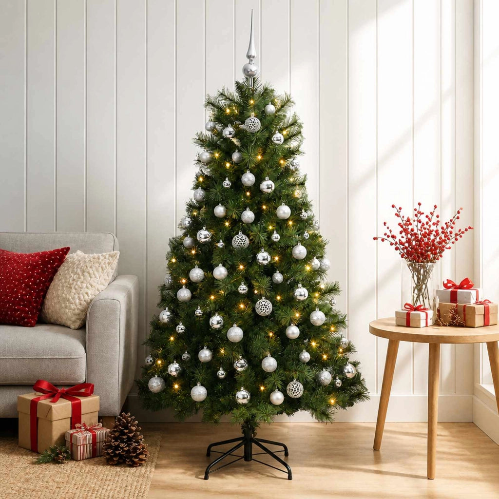 Albero di Natale artificiale con rami snodati e palline 150 cm 3466030