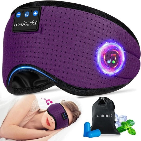 Slaapmasker Bluetooth 100% verduisterend con cuffie, zijslaper, lavabile, blocca la luce con microfono per viaggi/dutti/yoga/meditazione/dormire (viola)