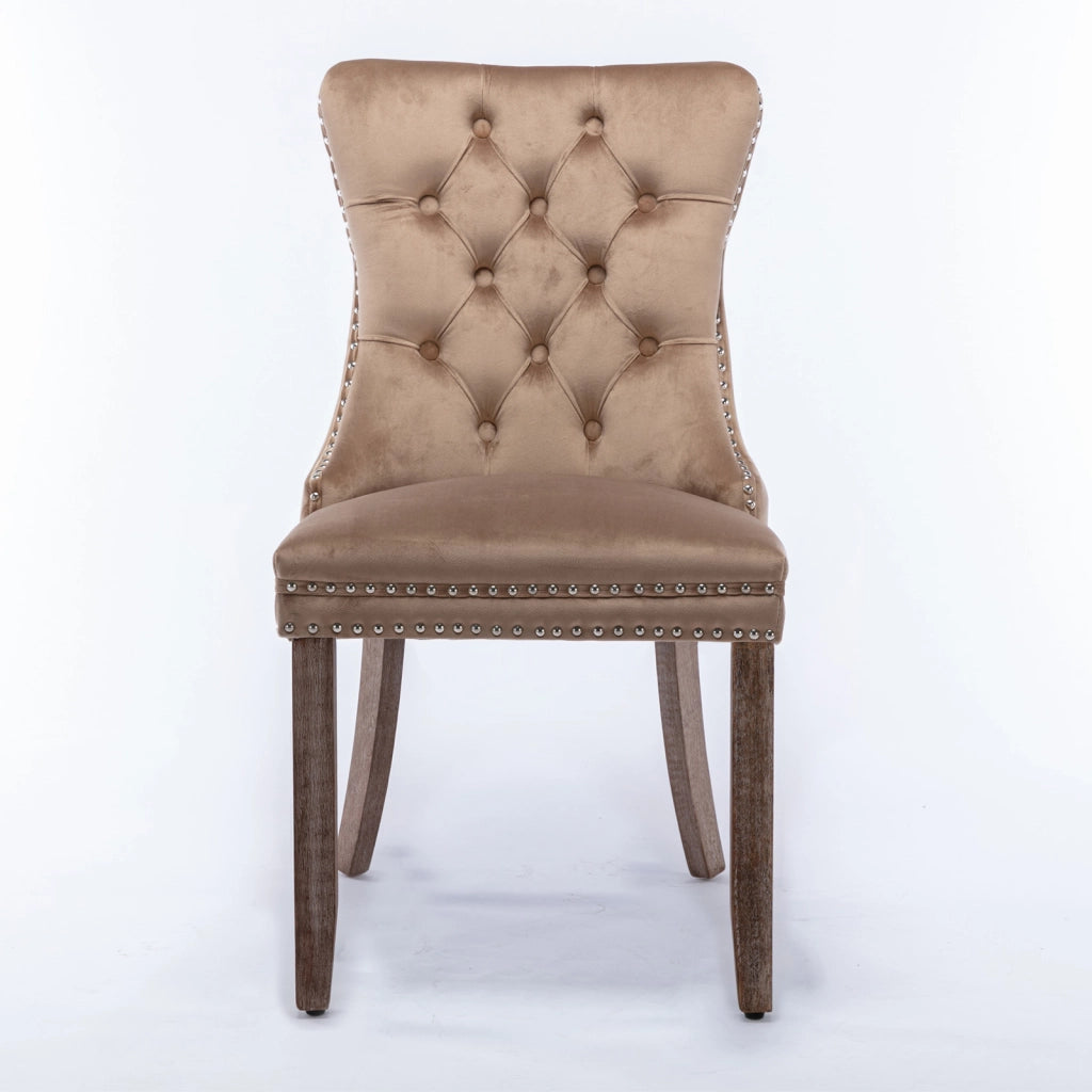Sedie da Pranzo Imbottite in Velluto con Gambe in Legno ¨C MINIMAL ¨C Set 2 Pezzi, Beige