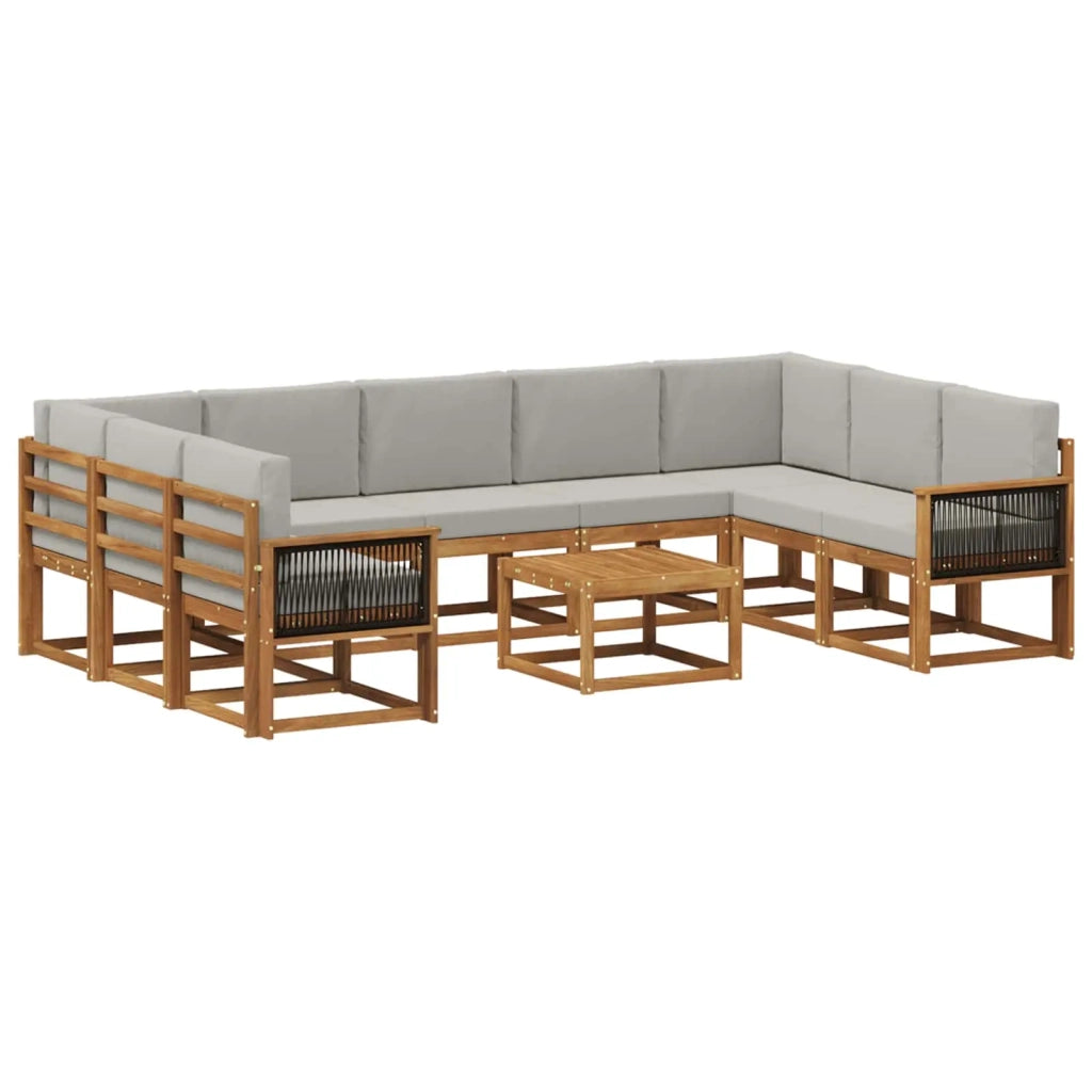 Set di divani da esterno 10 pz Naturale e Grigio Chiaro 3385552