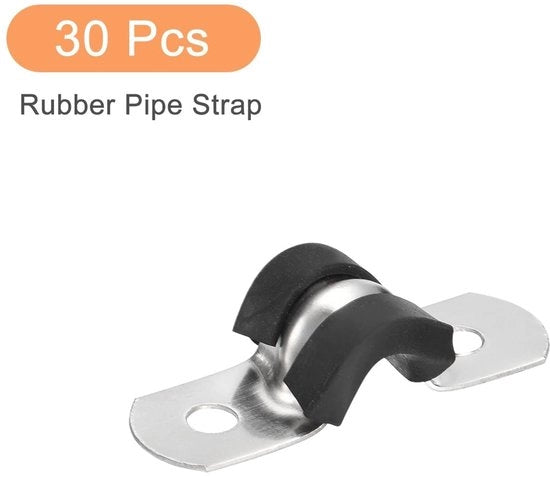 Fermo cavo a forma di U - 30 pezzi - Acciaio inossidabile/Rubbero - Duraturo/Resistente alla corrosione - Per fissaggio tubi - Disegno compatto - Fermo cavo