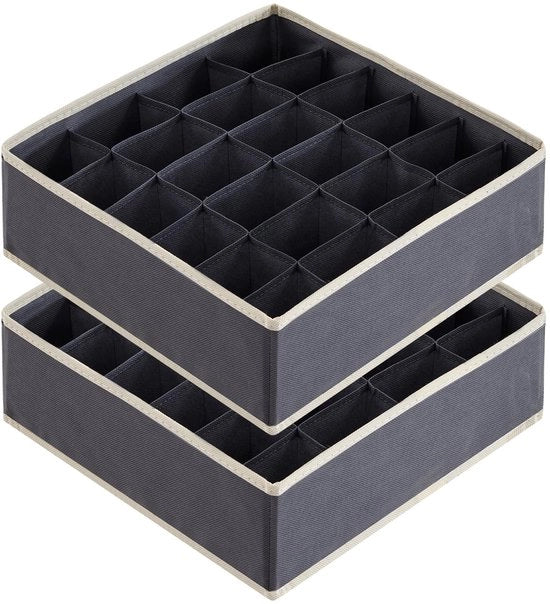 Set di calze 2 pezzi, organizzatore di cassetti per intimo, 24 contenitori, organizzatore di armadio, organizzatore di tavolo per vestirsi, scatole per riporre abiti, intimo e cravatte, grigio