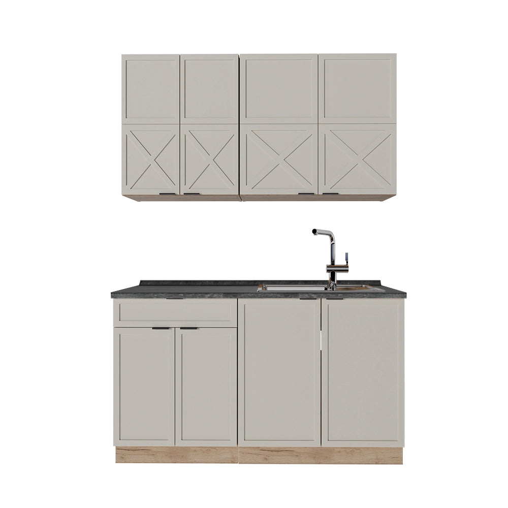 Cucina completa Fame-Line GrigioBeige/Rovere dorato 140 cm, PL Antracite Vicco