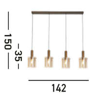 Lampadario Contemporaneo Svezia Acciaio Marrone Vetro 4 Luci E27