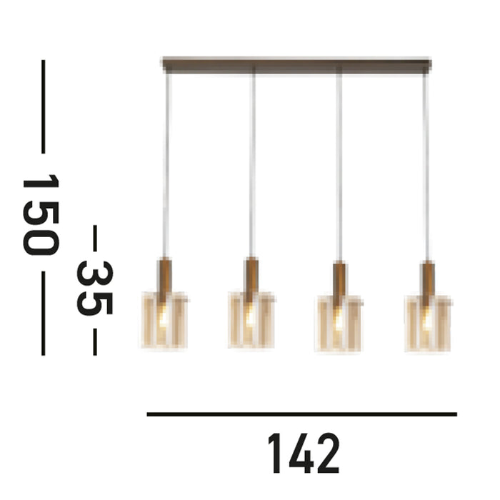 Lampadario Contemporaneo Svezia Acciaio Marrone Vetro 4 Luci E27