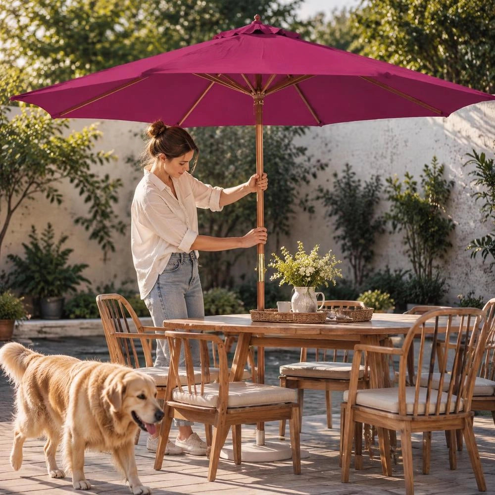 Parasol With Wooden Pole 300 Cm Bordeaux Red