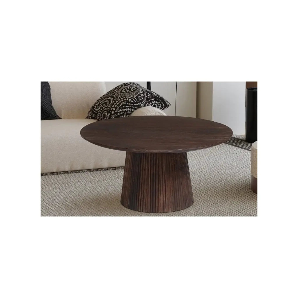 Tavolino basso rotondo MITCHEL – Legno esotico di mango marrone diametro 80 cm