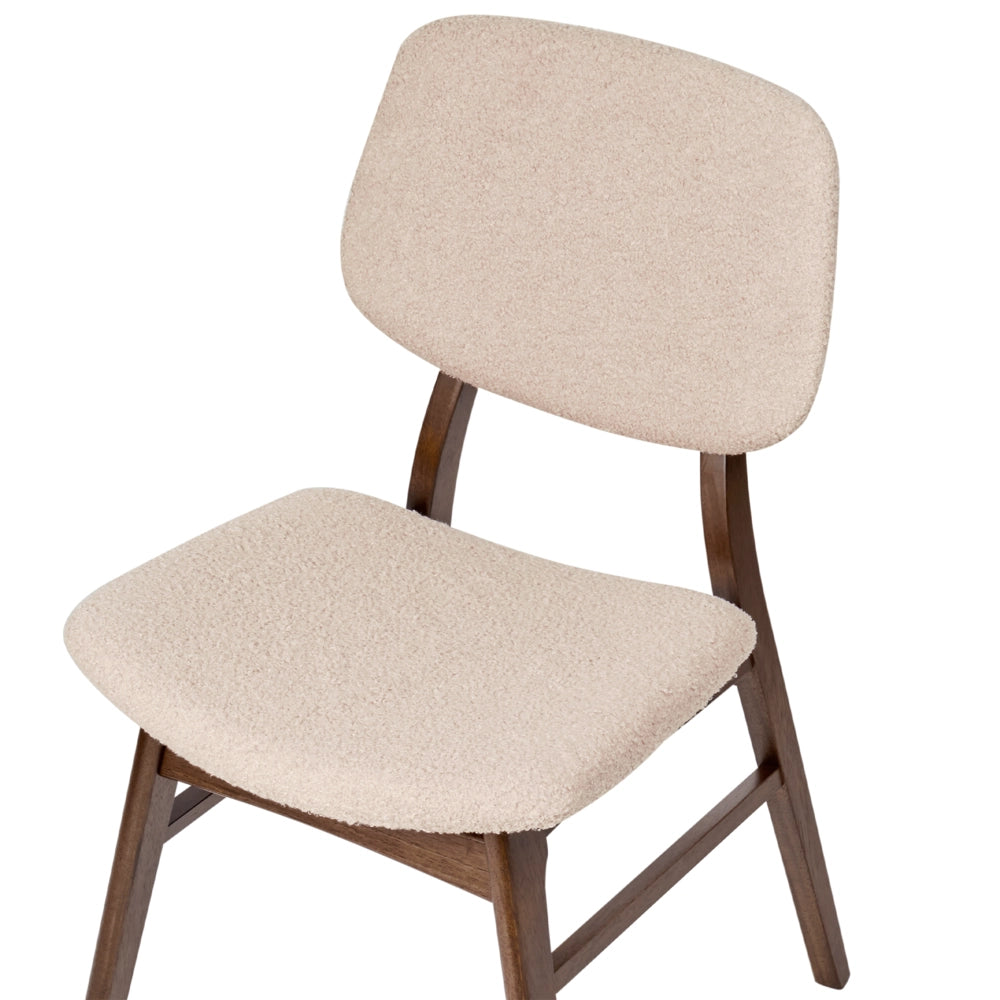 Set di 2 sedie da pranzo in tessuto beige e legno scuro stile retrò senza braccioli