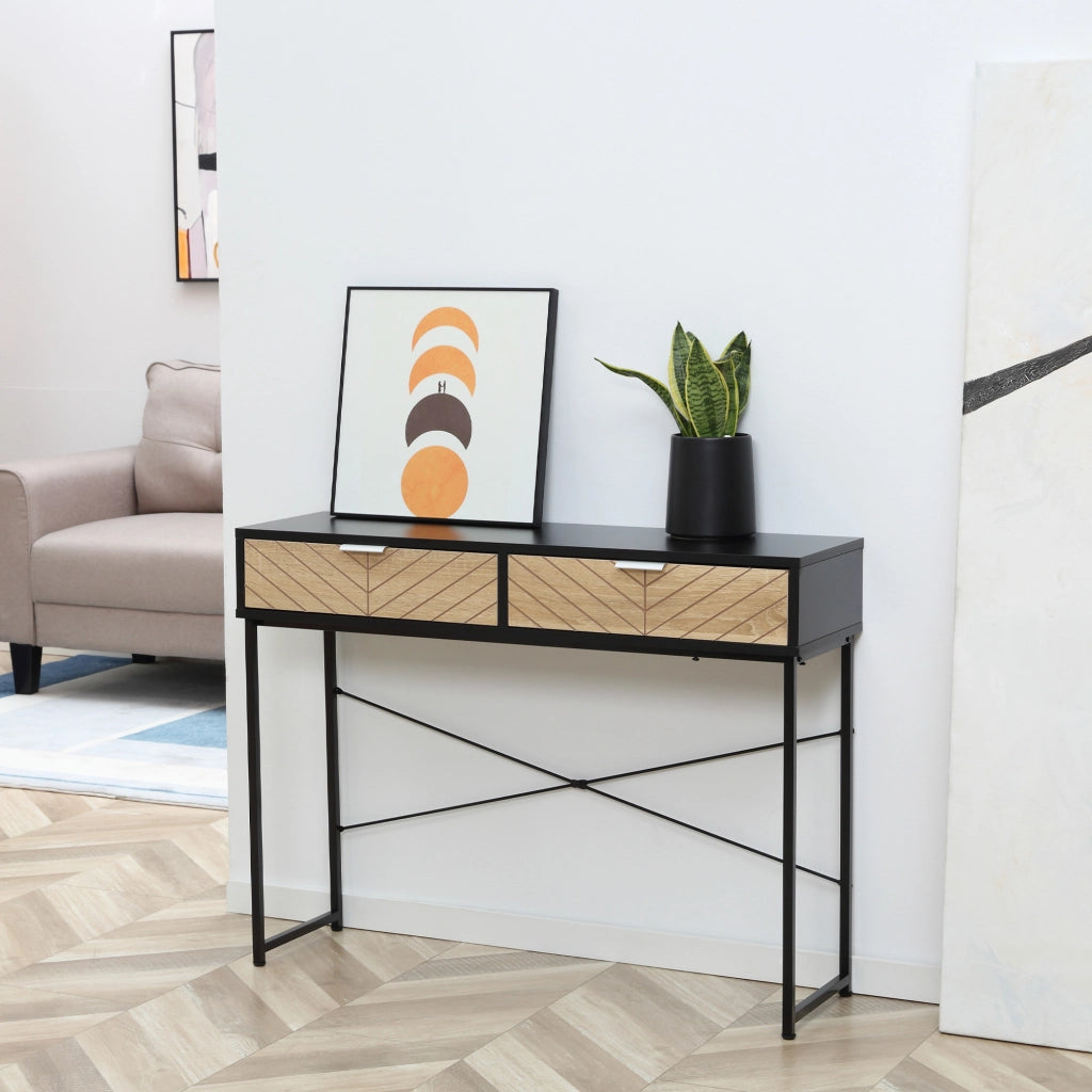 Consolle con 2 Cassetti in Metallo per Ingresso ¨C zephmum ¨C Nero 100x30x75cm