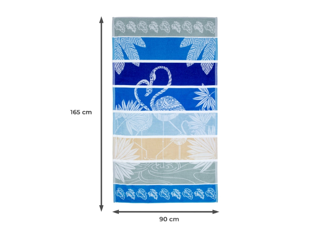 Telo Mare Jacquard Spugna Asciugamano Spiaggia Disegno Flamingo Family - Telo Mare - Blu