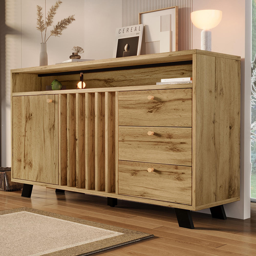 Credenza con 3 cassetti e 2 ante - Xylo - Stile vintage in quercia scuro 120x40x85 cm