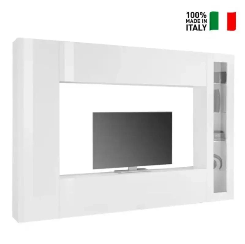 Parete attrezzata bianco lucido porta TV colonna vetrina pensile Joy Ledge