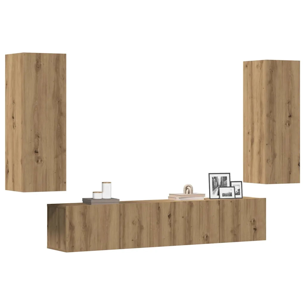 Mobili TV a Parete 4 pz | Armadietto TV | Mobile Porta TV Rovere Artigianale in Legno Multistrato
