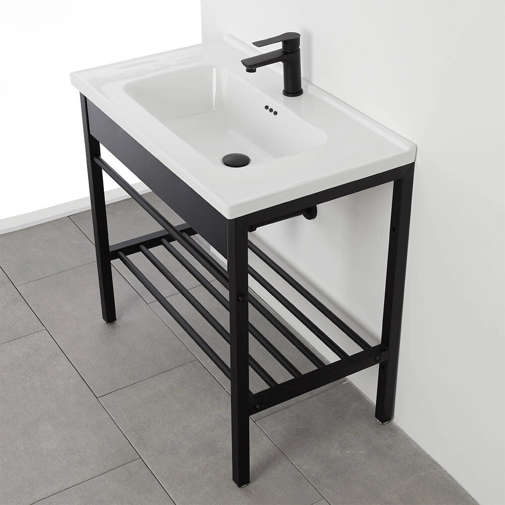 Mobile bagno a terra 80 cm stile industrial nero opaco con specchio Borg