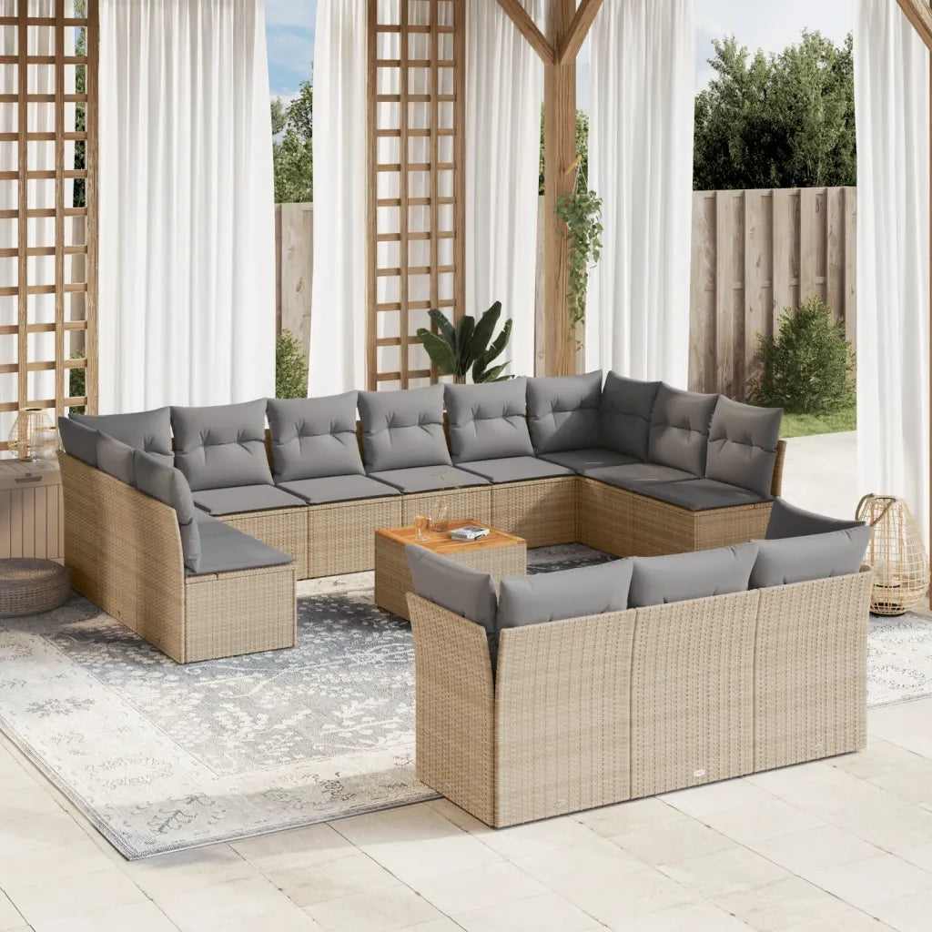 Set Divani da Giardino 14pz con Cuscini in Polyrattan Beige