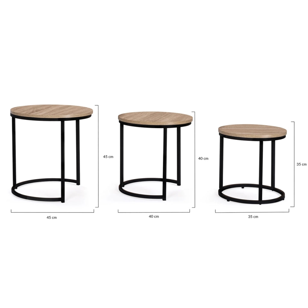 IDMarket - Set di 3 tavolini rotondi DETROIT 35/40/45 design industriale