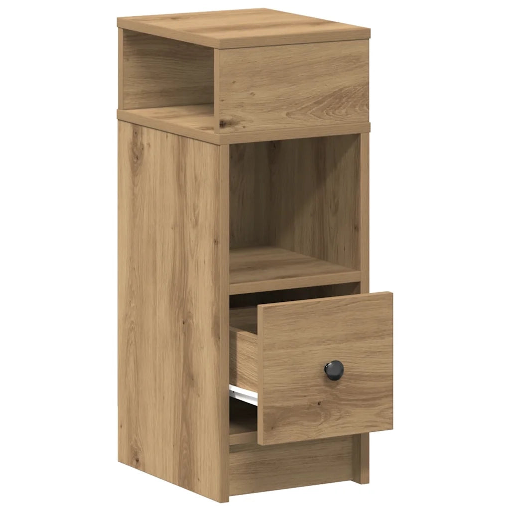 Set di 2 Comodini | Armadio da Notte | Mobiletto da notte con Cassetto Rovere Artigianale 25x31x66 cm