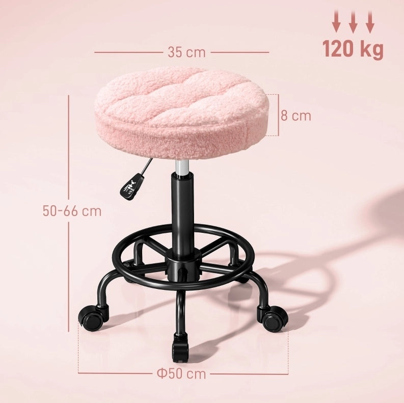 Sgabello con ruote regolabile 50-66 cm rosa, girevole 360°
