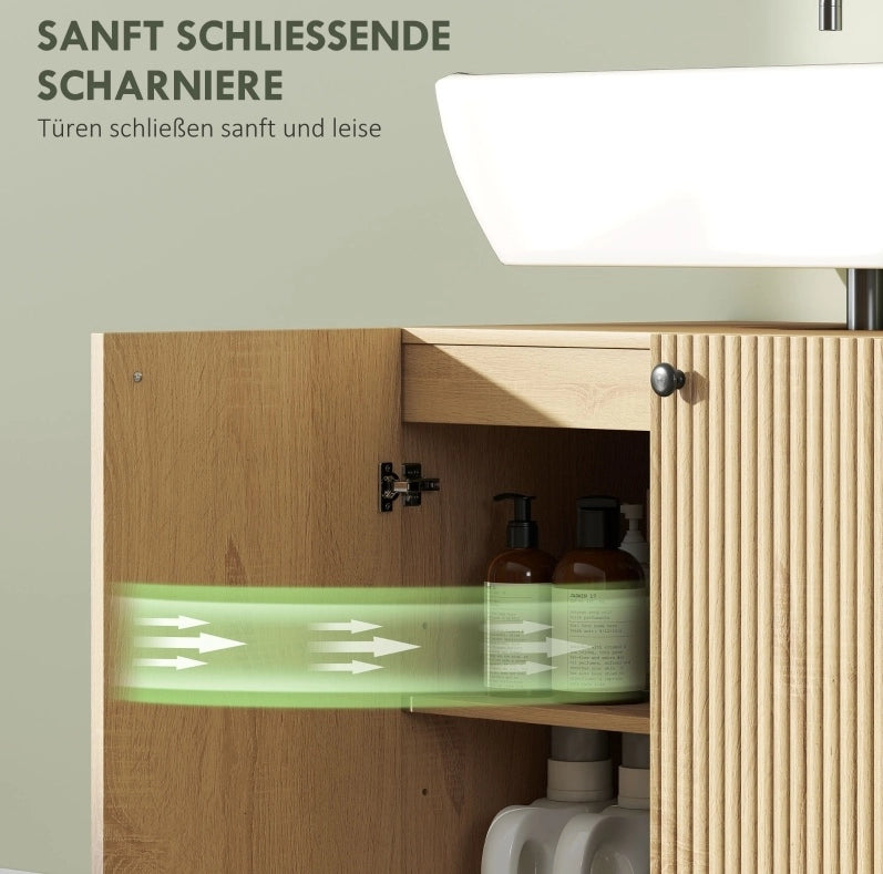 Mobile Mobile lavabo da bagno con ripiani regolabili, base in legno con ruote e chiusura soft-close