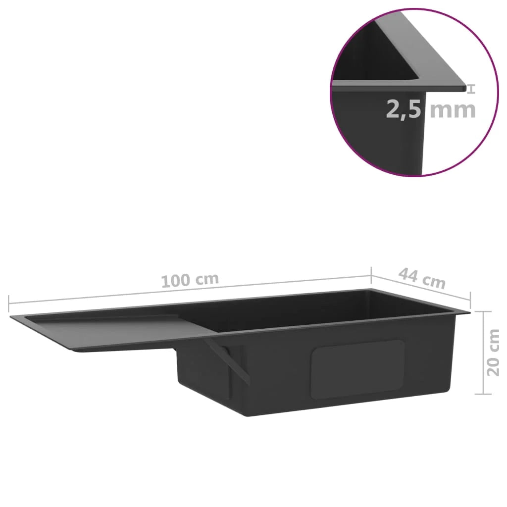 Lavello da cucina fatto a mano 100 x 44 cm acciaio inox nero 02_0002476