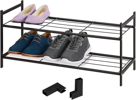 Scaffale per scarpe in metallo a 2 livelli per 6 pair di scarpe, altezza aperta 335 x 70 x 26 cm, colore nero