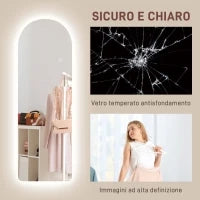 Specchio da Parete ad Arco con Illuminazione LED Regolabile e Controllo Touch, in Vetro Temperato, 40x3x120 cm