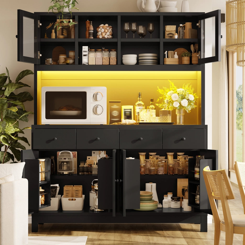 ARMADIO BUFFET ALTO 140x38,5x180 cm MDF Nero con LED RGB