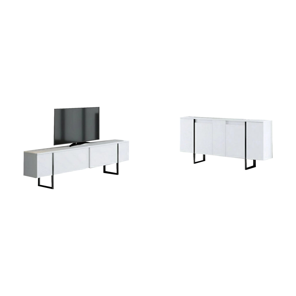 Pignano, set Mobili da Soggiorno Modulabile, Bianco