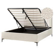 Letto Matrimoniale con Contenitore in tessuto bouclè bianco sporco 160 x 200 cm gambe in metallo Nero
