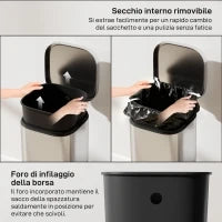 Pattumiera a Pedale da 30L con Secchio Rimovibile, in Metallo e PP, 29x36x59.5 cm, Argento