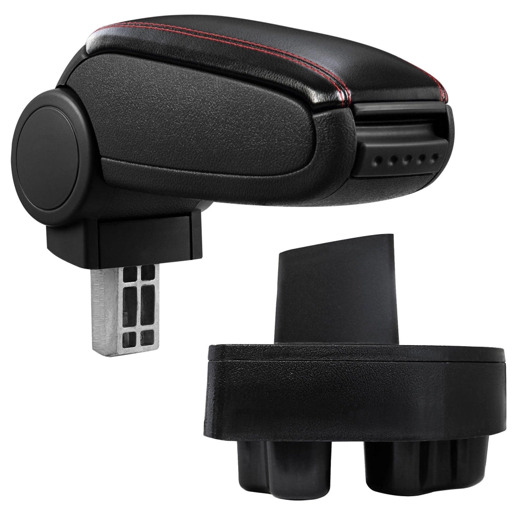 Bracciolo centrale per Opel Corsa C / Opel Combo C con scomparto imbottito in similpelle nera con cuciture rosse 03_0000571