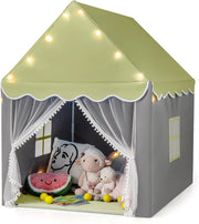 Tenda da Gioco per Bambini, Tenda Castello con Tappetino Lavabile, Luci a Forma di Stella, per Interno ed Esterno, 105 x 121 x 136 cm (Stile 2 Verde)