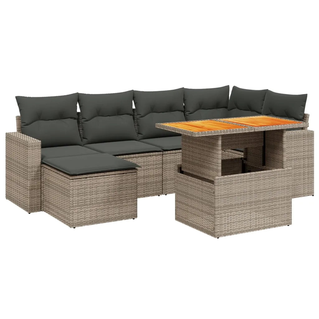 Set Divani da Giardino 7 pz con Cuscini Grigio in Polyrattan 3271417