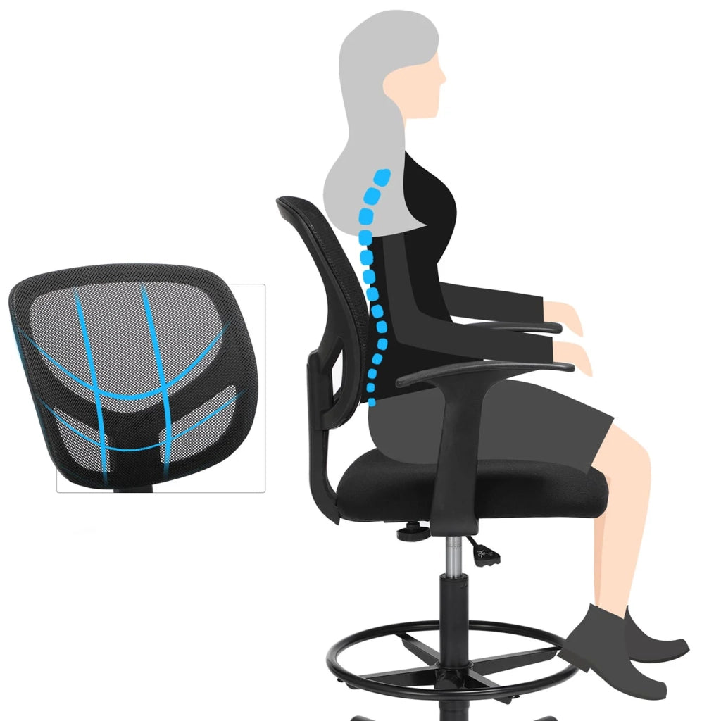 Sedia/sgabello da ufficio ergonomico con poggiapiedi regolabile in altezza girevole a 360° per scrivania in piedi nero 12_0005903