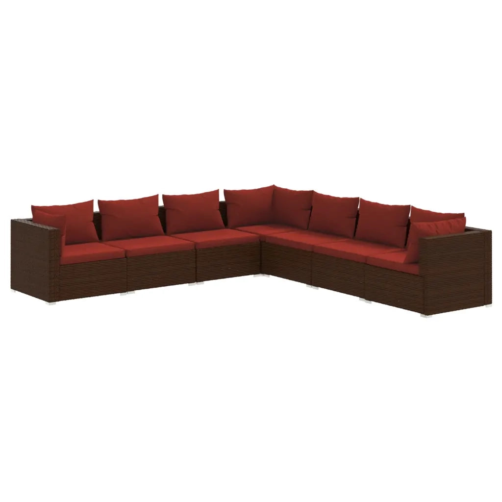 Set Divani da Giardino 7 pz con Cuscini in Polyrattan Marrone cod mxl 38912