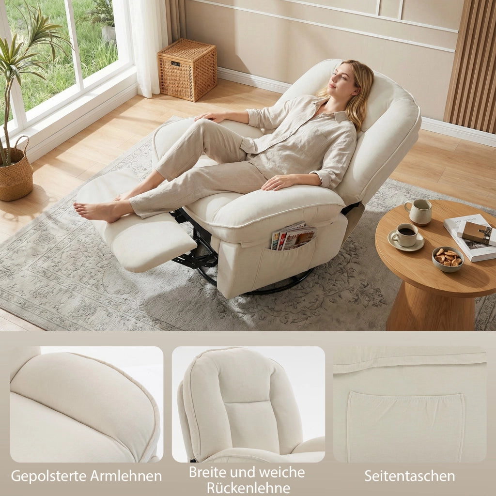 Poltrona Relax Girevole e Dondolo con Schienale Imbottito ¨C Minimal ¨C Crema