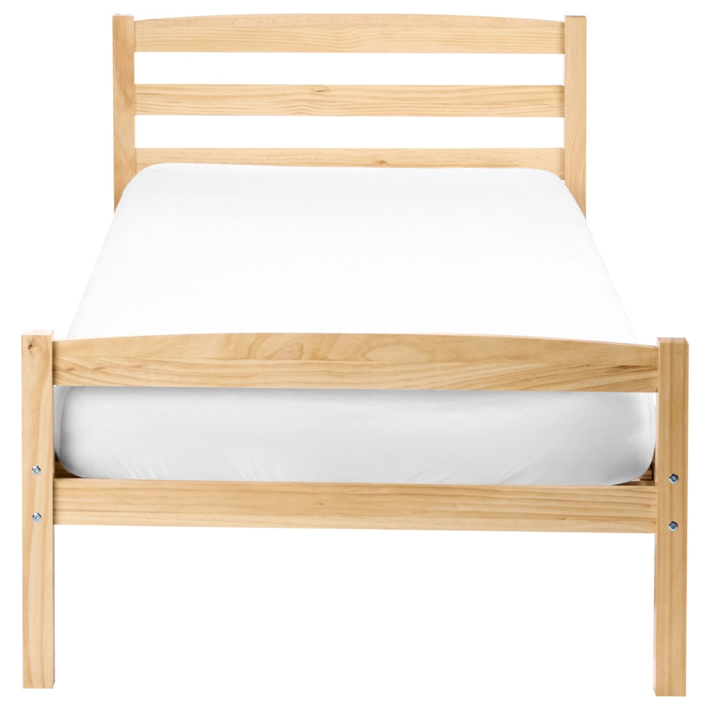 Letto singolo in legno di Pino chiaro con Rete a Doghe 80 x 200 cm Testiera a doghe minimalista