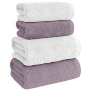 Asciugamani Bagno 100% Spugna Puro Cotone 500 Gr 4 Pezzi 2 Salvietta Viso 2 Asciugamano Ospite Mani Qualità Certificato Oeko-Tex Salviette Super Morbide Bicolore Bianco/Prugna
