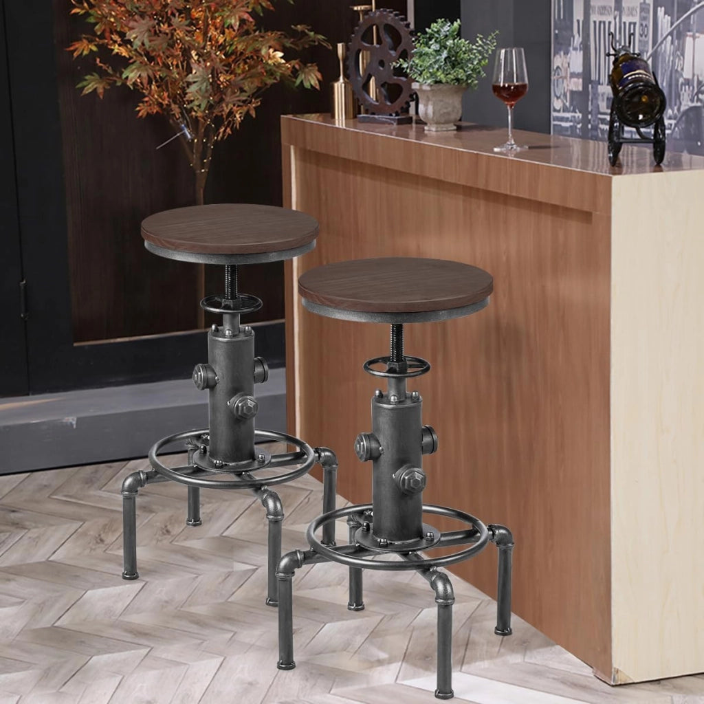 Sgabello da Bar Senza Schienale Braccioli in Bronzo, Sedia Rotonda con Poggiapiedi in Metallo Base, Sedia Regolabile 60-75 cm in Altezza, Vintage Industriale Moderno (Aegento)