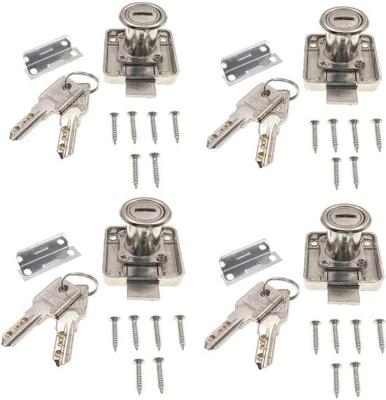Cilindro di chiusura per armadi 4x - Slot per cassetti - Lavello per cassetti - Armadio a muro con slot - Cilindro per porte - In acciaio inossidabile - Adatto per porte fino a 22 mm di spessore - Cilindro per chiusura armadio