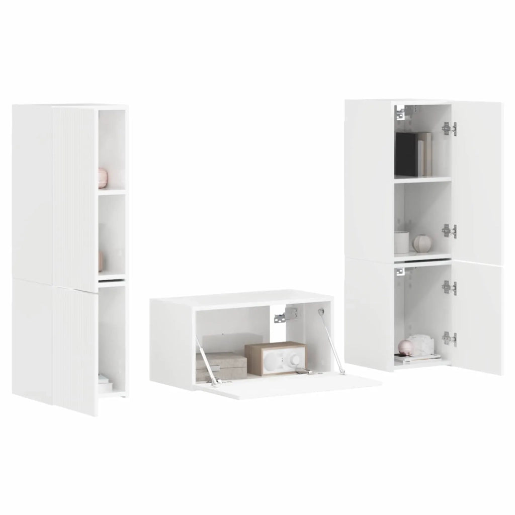 Set mobile TV 5 pz-Credenza per TV Bianco Lucido Legno multistrato 925891