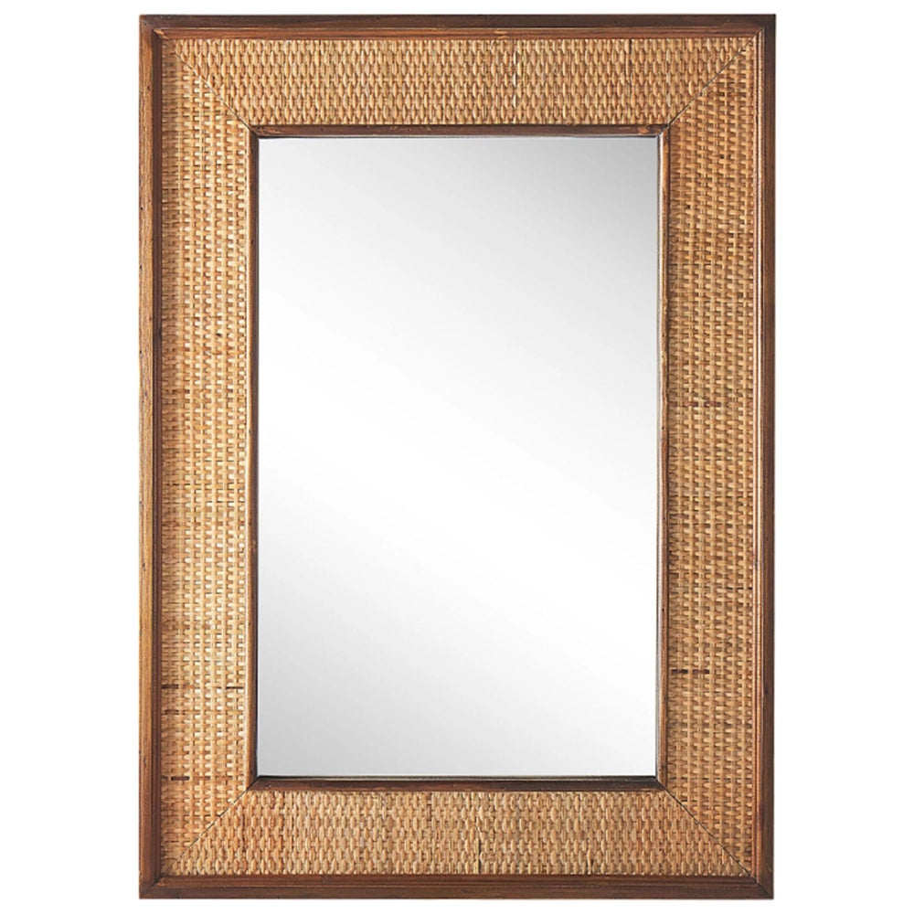 Specchio da parete in legno chiaro Rettangolare 54 x 74 cm in legno massello fatto a mano con cornice in abete Bamboo Basket Weave Boho Modern