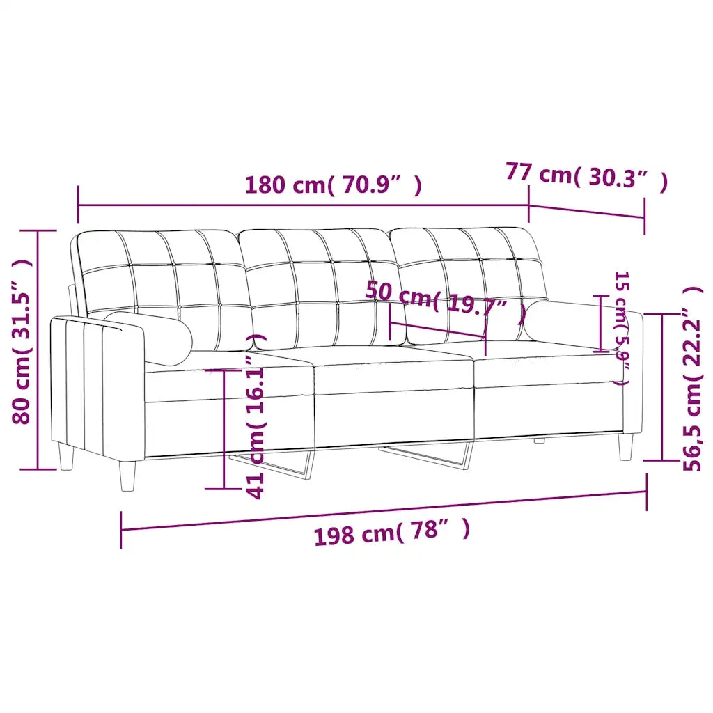 Divano | Divano da soggiorno | Sofa a 3 Posti con Cuscini Nero 180 cm in Tessuto
