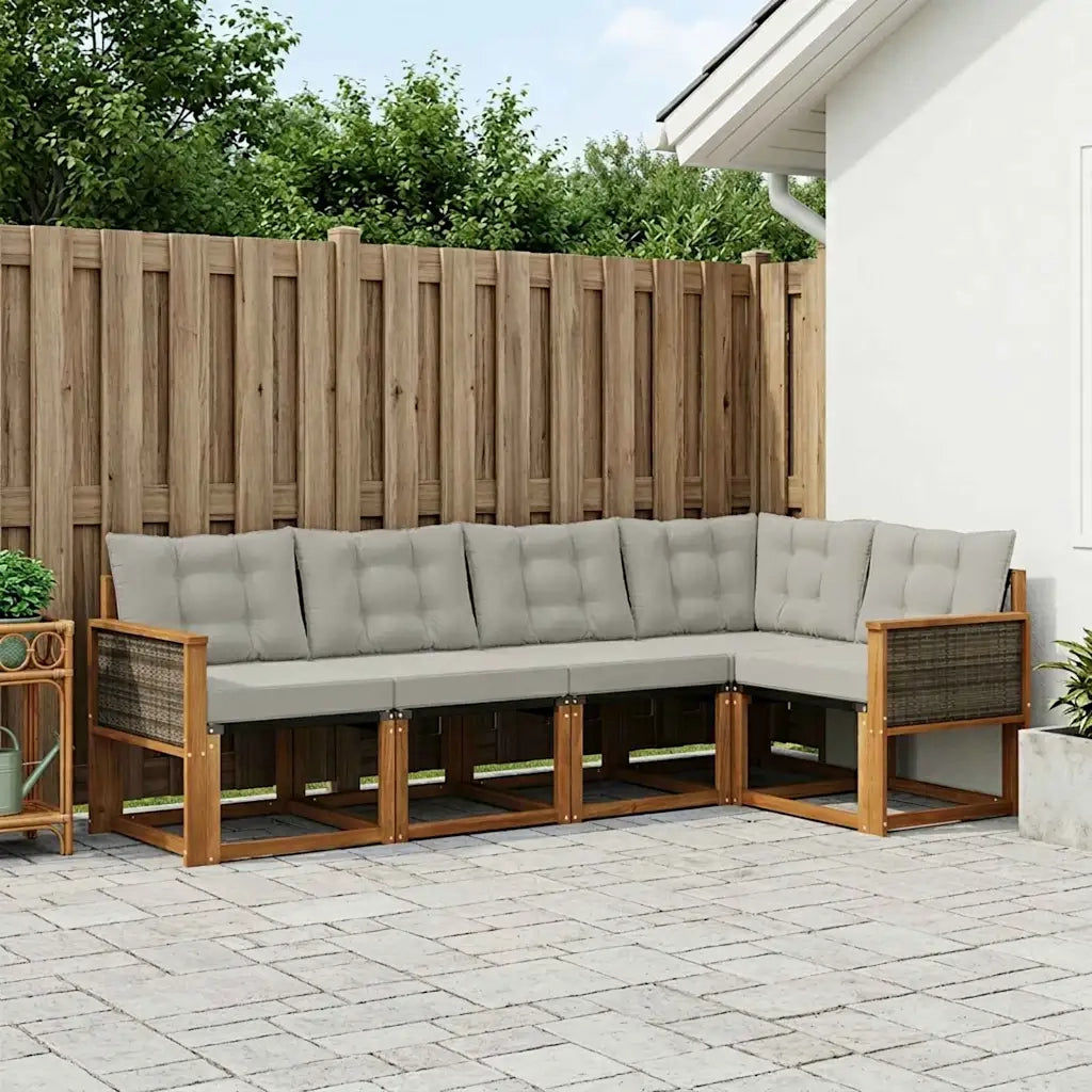 Set di divani da esterno 5 pcs Naturale e Grigio Chiaro