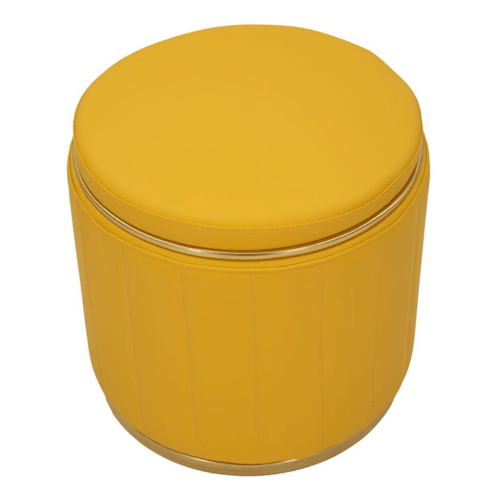 Pouf contenitore London in ecopelle senape e base in metallo oro