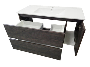 Mobile da Bagno Sospeso con Lavabo Specchio e Lampada a LED TFT Febe Rovere Wengè