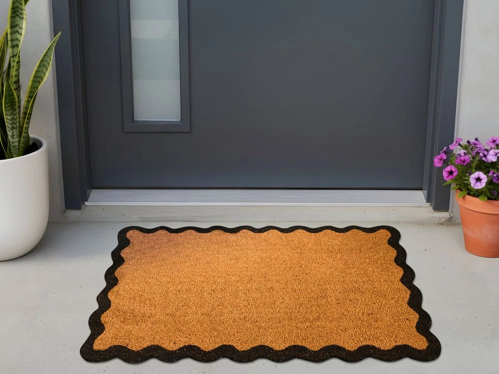 Zerbino di benvenuto in fibra di cocco antiscivolo 60 x 90 cm con supporto in PVC Design ondulato naturale