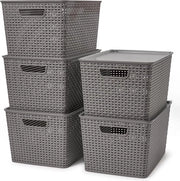 Set di 5 Cassetti di Archiviazione con Coperchio in Plastica, Aspetto di Rame, 17L - Per Cucina, Armadio, Cassetto