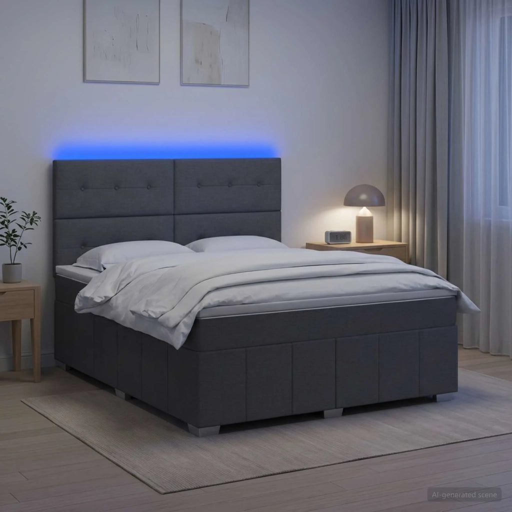 Letto Box Spring LED con Materasso Grigio Scuro 180 x 200 cm 3455662