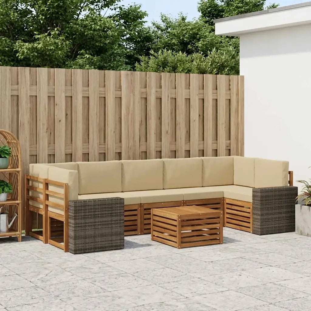Set di divani da esterno con cuscino 8 pcs Naturale e Beige